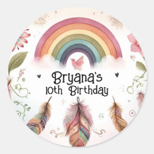 Adesivo Pássaro Arco-íris Aquarela & Penas Boho Aniversári