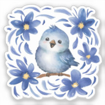 Pássaro Azul com flores