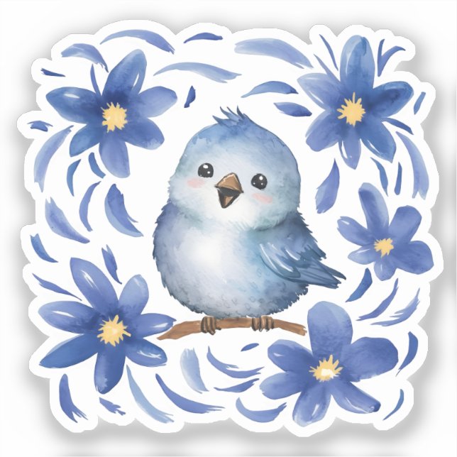 Adesivo Pássaro Azul com flores (Frente)