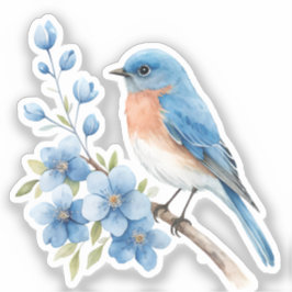 Adesivo Pássaro azul com flores azuis