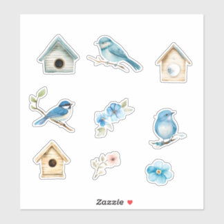 Adesivo Pássaro Azul e Casas de Pássaros