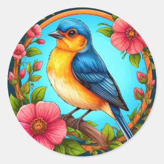 Adesivo Pássaro Azul E Flores Para Amantes De Pássaros