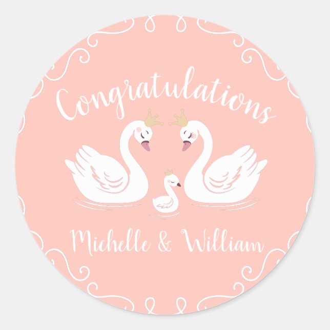 Adesivo Pássaro Chá de fraldas dos Cisnes com Pêssego de C (Frente)