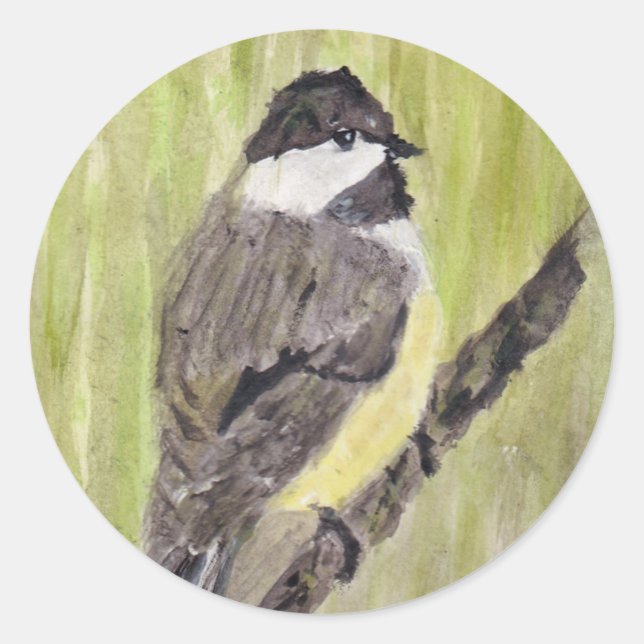 Adesivo Pássaro Chickadee de casaco preto - pintura acríli (Frente)