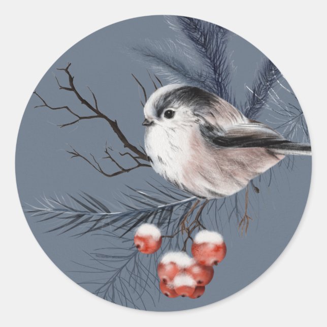 Adesivo Pássaro Chickadee em Holly Limb (Frente)