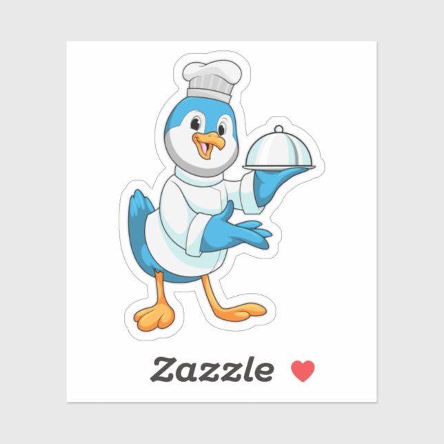 Adesivo Pássaro como Cozinheiro com Bandeja (Folha)