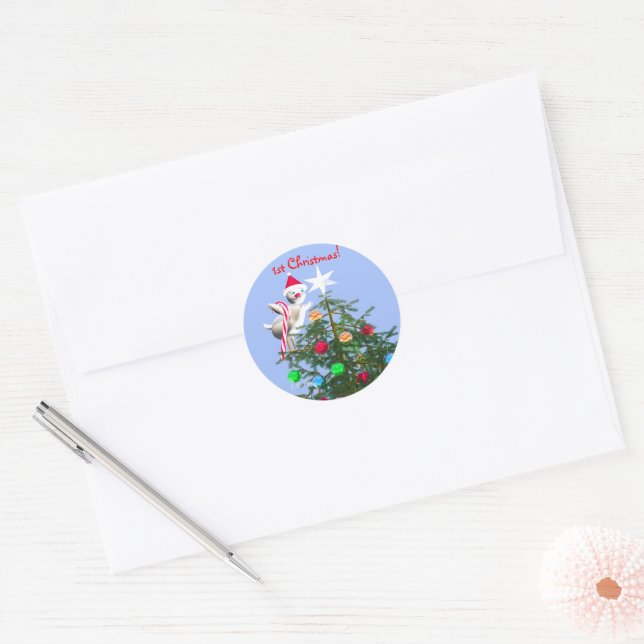 Adesivo Pássaro do Primeiro Natal da feliz (Envelope)