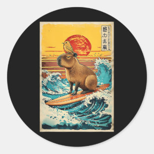 Adesivo Pássaro Em Capyra Surfando Grande Onda Anime Kawai