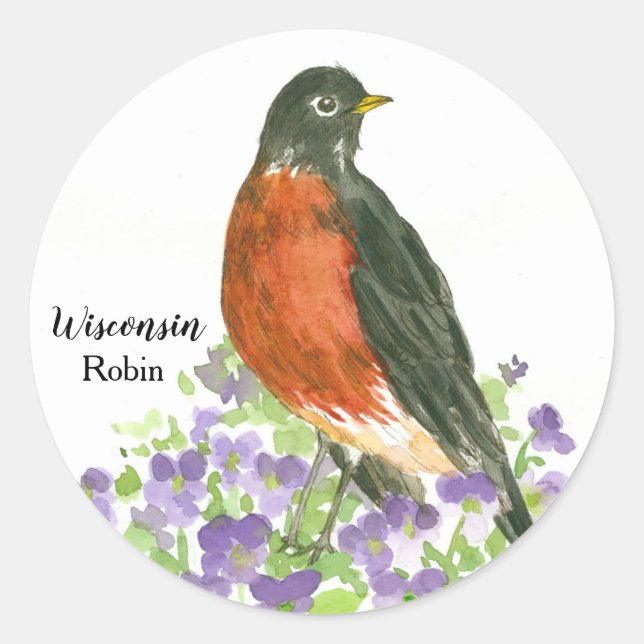 Adesivo Pássaro Estatal de Wisconsin Robin Wood Violet (Frente)