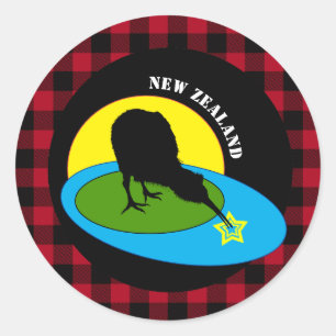 Adesivo Pássaro Kiwi & Nova Zelândia, Xadrez Búfalo Vermel