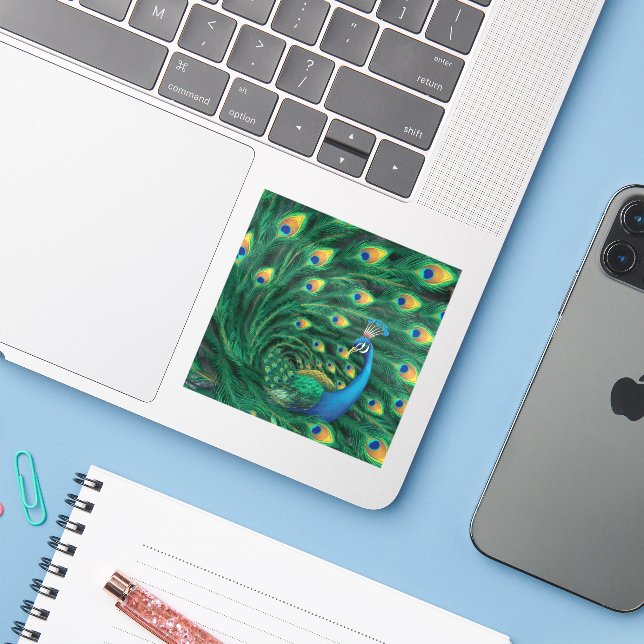 Adesivo Pássaro Pavão Azul (Notebook com iPhone)