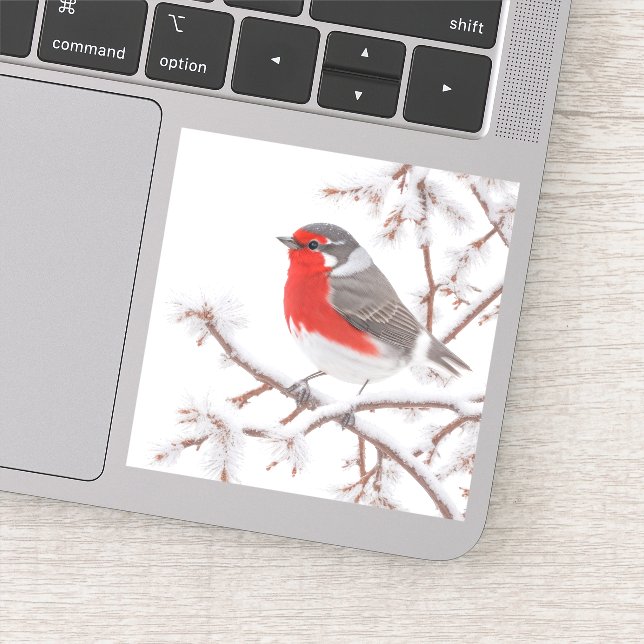 Adesivo Pássaro Robin Vermelho na Neve (Detalhe)