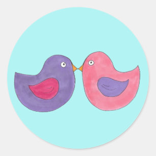 Adesivo Pássaros Beijos Rosa/Roxo Adoram Pássaros