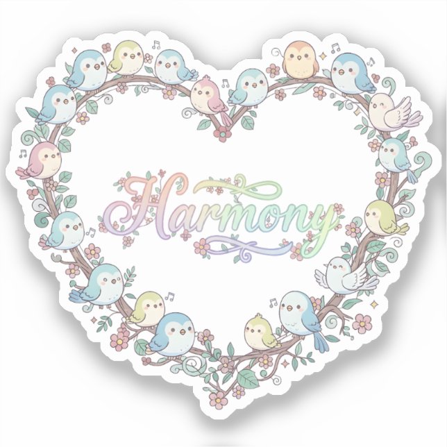 Adesivo Pássaros Chibi Fofos Harmonia (Frente)