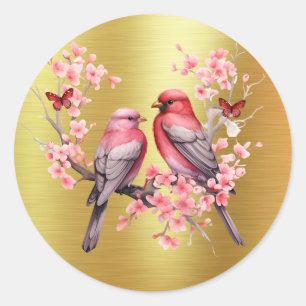 Adesivo Pássaros de Amor Românticos - Cerejeiras Rosa