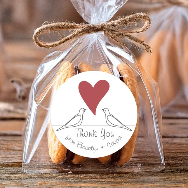 Adesivo Pássaros de Amor Simples Moderno Coração Vermelho  (Criador carregado)