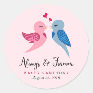 Adesivo Pássaros do Amor - Pinheiros de Casamento Rosa e 