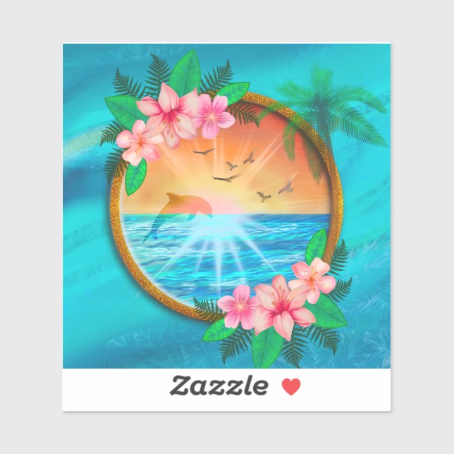 Adesivo Pássaros do Oceano Praia Summer voam no céu e mina (Folha)