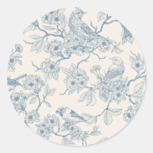 Adesivo Pássaros e flor de cerejeira em azul e branco esma