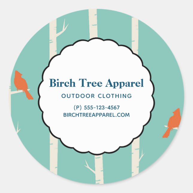 Adesivo Pássaros Laranja Retroativos no Negócio de Árvores (Frente)