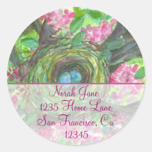 Adesivo Pássaros Nest Primavera Flower Watercolor Endereço