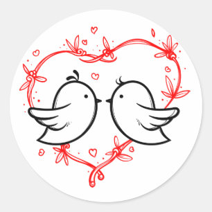 Adesivo Pássaros Pretos de Amor Coração Vermelho Casamento