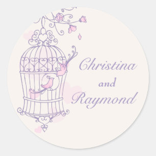 Adesivo Pássaros roxos e rosados abrem a gaiola.