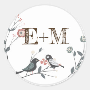 Adesivo Pássaros Rústicos De Florestas Monogramas Favori