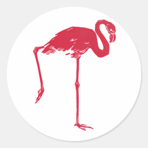 Adesivo Pássaros Vintage, um Flamingo Rosa com uma Perna p
