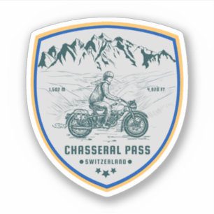 Adesivo Passeio de moto pelas alpes suíças pelo Passo Chas