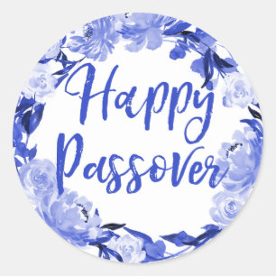 Adesivo Passover feliz floral da aguarela dos azuis