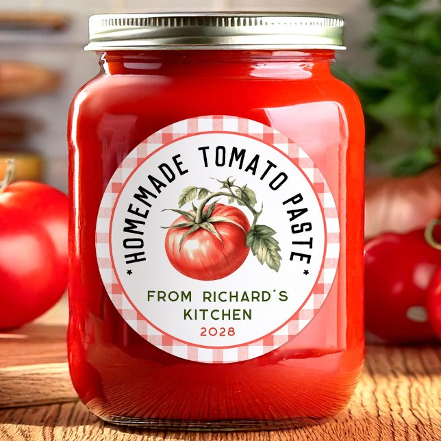 Adesivo Pasta de tomate caseira com padrão xadrez (Criador carregado)