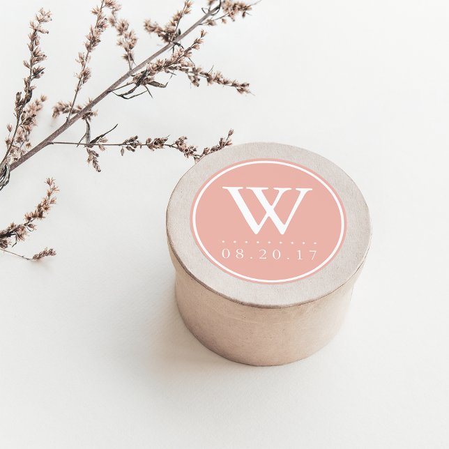 Adesivo Pastéis à beira-mar Peach Monograma Data de Casame (Criador carregado)