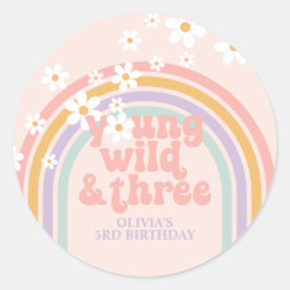 Adesivo Pastel arco-íris jovem Wild três aniversário de 3 