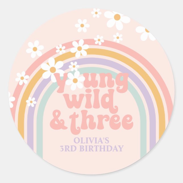 Adesivo Pastel arco-íris jovem Wild três aniversário de 3  (Frente)