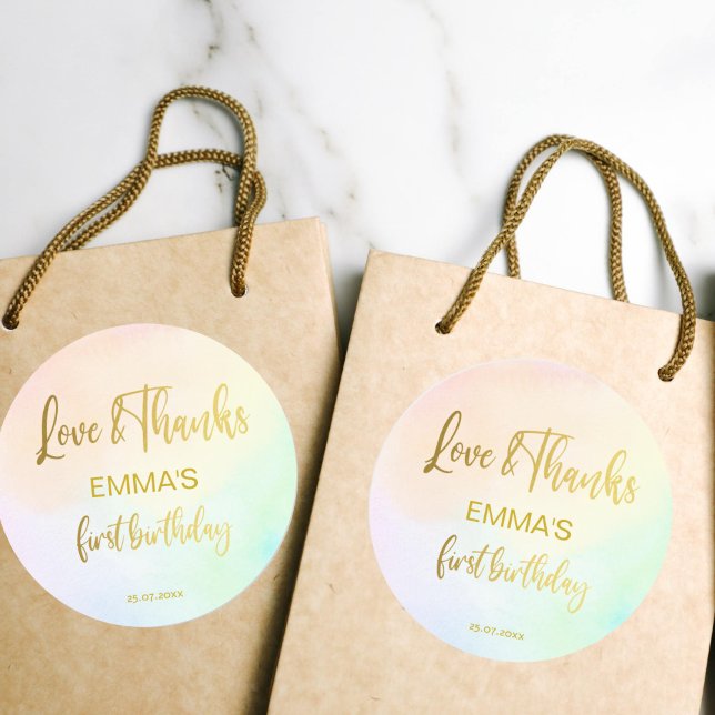 Adesivo Pastel arco-íris ombre primeiro obrigado de aniver (Criador carregado)