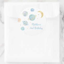 Adesivo Pastel Azul Dois o Favor do Aniversário do Espaço 