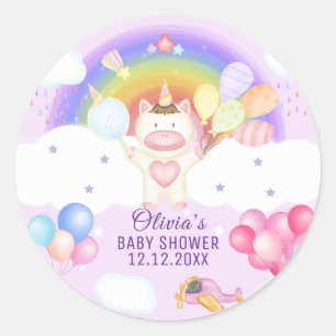 Adesivo Pastel Balloon Chá de fraldas Arco-Íris Unicórnio
