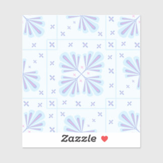 Adesivo Pastel Blue Geometric Floral Repeat Pattern 