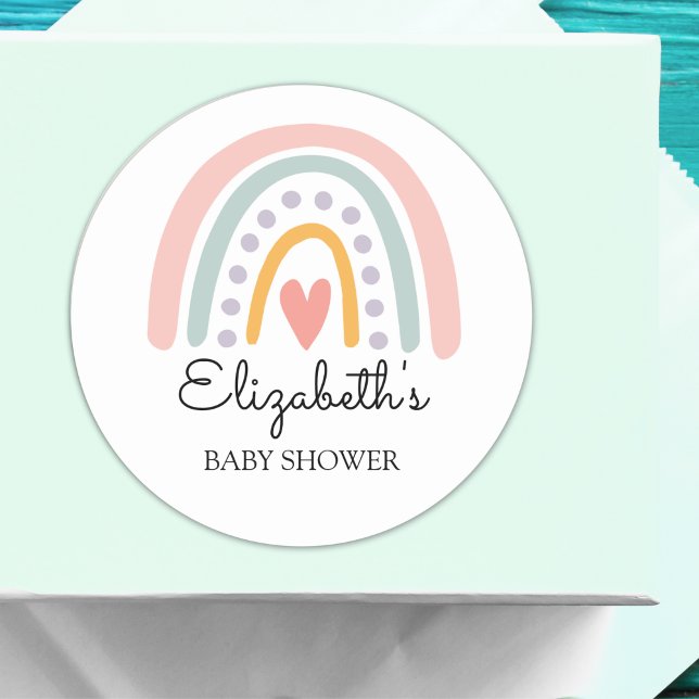 Adesivo Pastel Boho Rainbow Baby Shower for a Girl (Criador carregado)