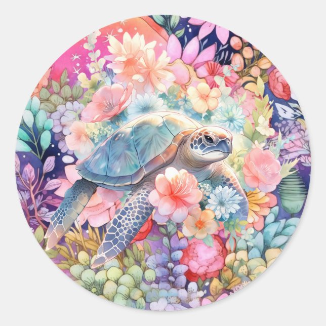 Adesivo Pastel-Cachorro Primavera Aquarela Tartaruga-do-ma (Frente)