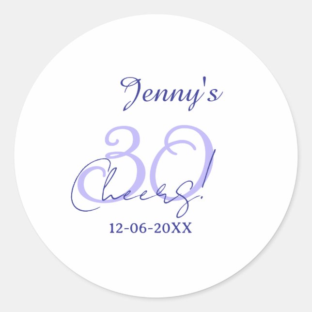 Adesivo Pastel cheers 30th birthday purple elegant name da (Frente)