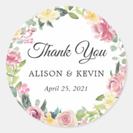 Adesivo Pastel Chic Floral Wreath Casamento Favor Obrigado