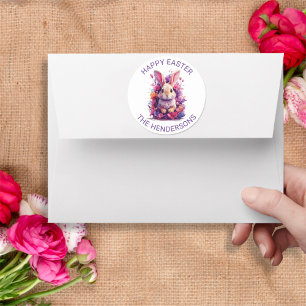 Adesivo Pastel Colorido Coelho da Páscoa e Florais de Aqua