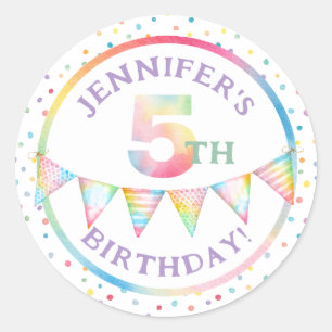 Adesivo Pastel Confetti 5 Birthday Favor Sticker