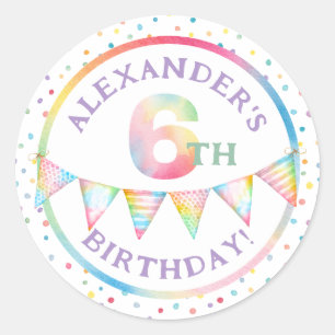 Adesivo Pastel Confetti 6 Birthday Favor Sticker