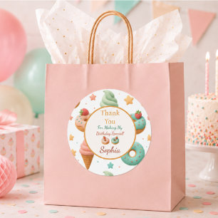 Adesivo Pastel Donut & Sorvete Agradecimento de Aniversári