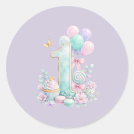 Adesivo Pastel Fairytale First Birthday Round Sticker