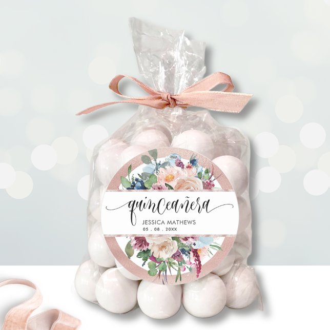 Adesivo Pastel Floral com Rosa Dourado Envelope Selo / Fav (Criador carregado)