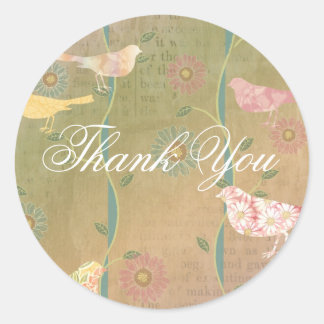 Adesivo Pastel Flower Birds Agradeço Ao Coletor Redondo
